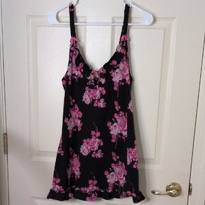 Betsey Johnson Black and Pink Floral Chemise Nightwear.